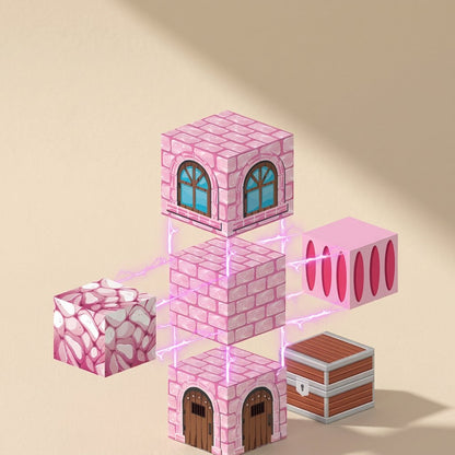 Pink castle themed ABS plastic magnetic building blocks - view 3