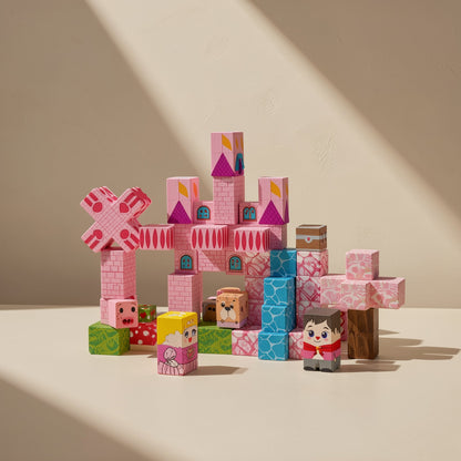 Pink castle themed ABS plastic magnetic building blocks - view 4