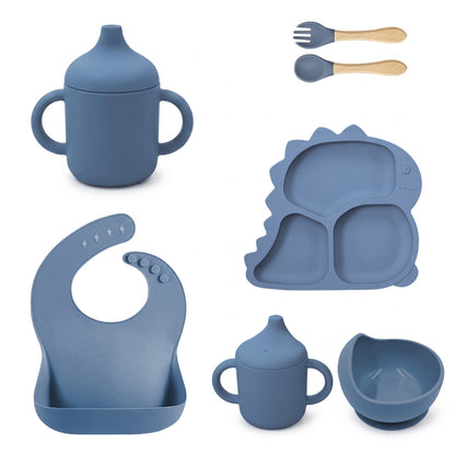 Cross-border baby dinner plate dinosaur tableware six-piece set children's supplies food bowl silicone spoon baby food feeding set - image 5