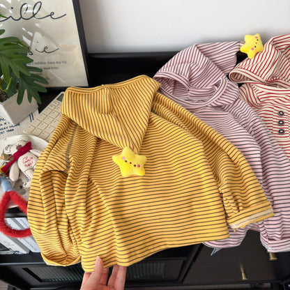 Children's Autumn Hooded Base Shirt for Boys and Girls, Class A Korean Style Striped Drop-Shoulder Casual Hooded T-Shirt, Trendy - image 4