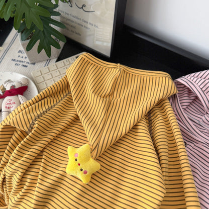 Children's Autumn Hooded Base Shirt for Boys and Girls, Class A Korean Style Striped Drop-Shoulder Casual Hooded T-Shirt, Trendy - image 5