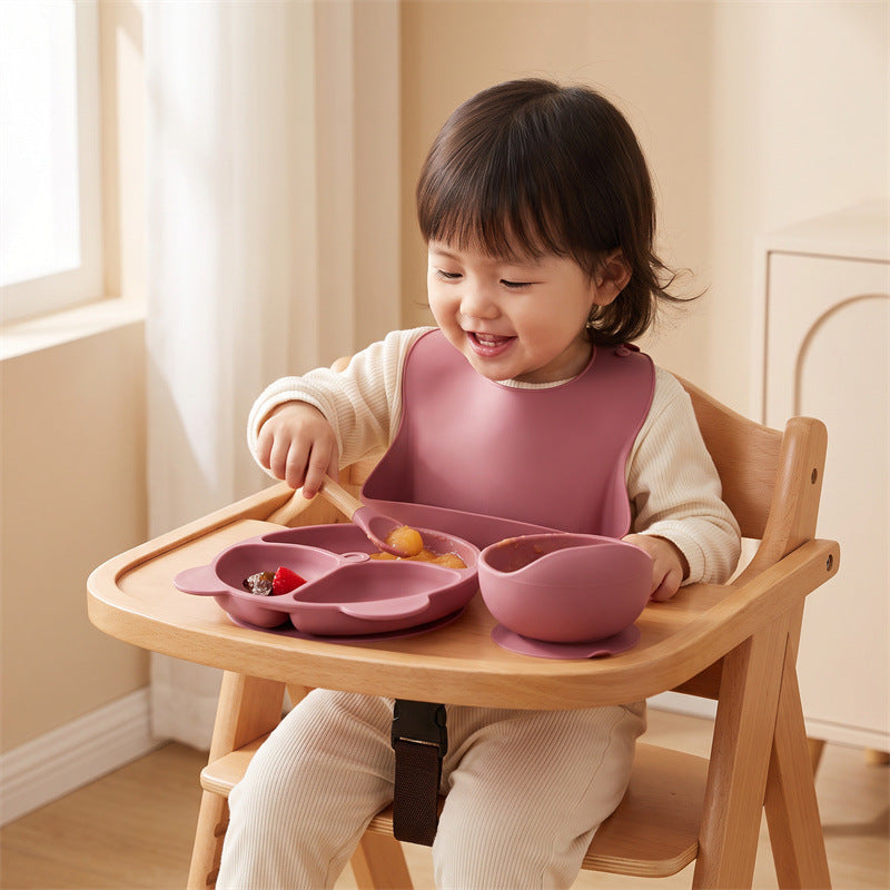 Cross-border children's tableware, a five-piece silicone dinnerware set, including baby food bowls and silicone spoons for feeding - image 4