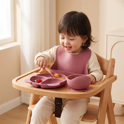 Cross-border children's tableware, a five-piece silicone dinnerware set, including baby food bowls and silicone spoons for feeding - image 4