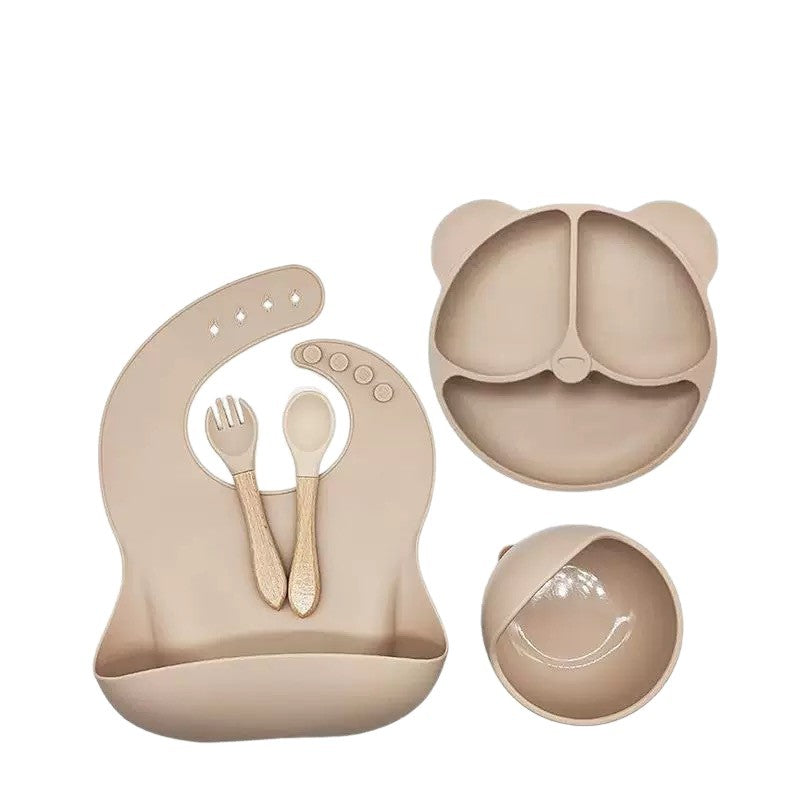 Cross-border children's tableware, a five-piece silicone dinnerware set, including baby food bowls and silicone spoons for feeding - image 5
