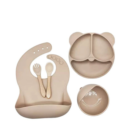 Cross-border children's tableware, a five-piece silicone dinnerware set, including baby food bowls and silicone spoons for feeding - image 5