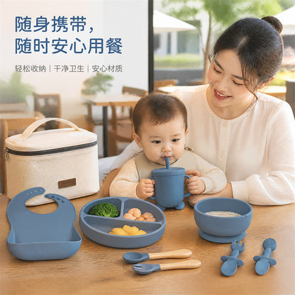 Cross-border children's tableware, baby plate, eight-piece set of supplementary food items, bib, supplementary food bowl, baby bowl, supplementary food spoon, m - image 3