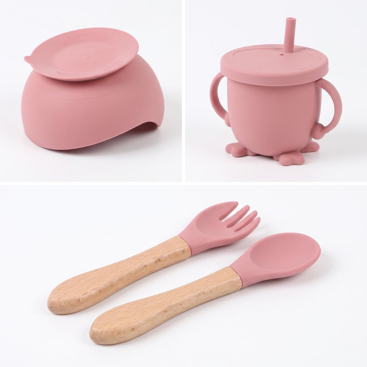 Amazon children's tableware silicone plate six-piece set baby tableware food bowl infant silicone bowl food spoon - image 4