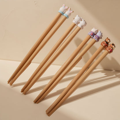 18 cm bamboo training chopsticks for children with a cartoon animal design - view 5