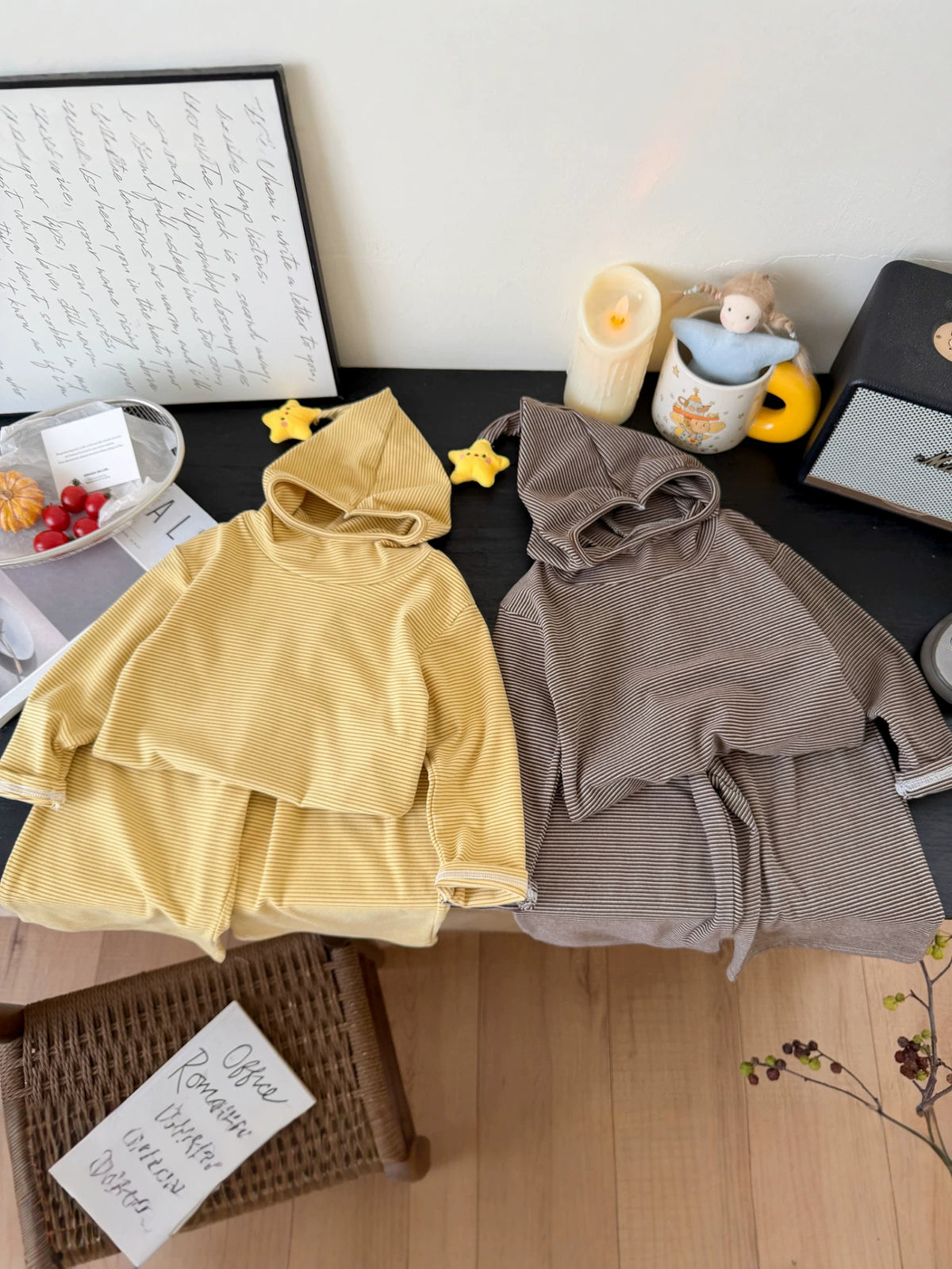 【Parent-child】Autumn Korean-style striped off-shoulder casual hooded sweatshirt set for boys and girls, two-piece set - image 3