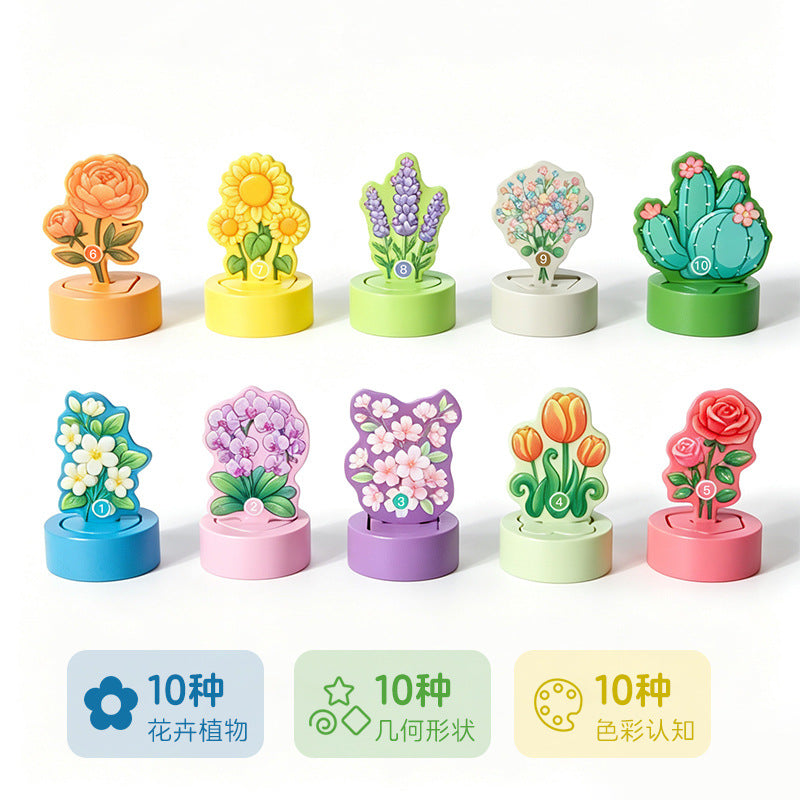 Wooden flower shape matching toy for children, color recognition, number learning, early education building blocks, baby educational stacking blocks - image 2