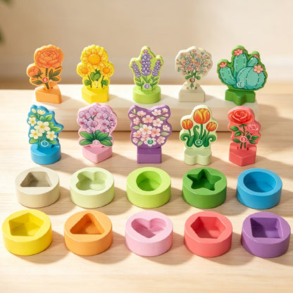Wooden flower shape matching toy for children, color recognition, number learning, early education building blocks, baby educational stacking blocks - image 4