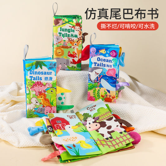 Baby Early Education Bilingual Tail Cloth Book, Chewable Baby Educational Toy, Indestructible Cloth Book with 6 Major Themes - image 1