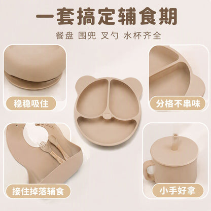 Cross-border children's silicone tableware set, five-piece set, children's dinner plate, mother and baby food supplements, food bowl, silicone spoon - image 3