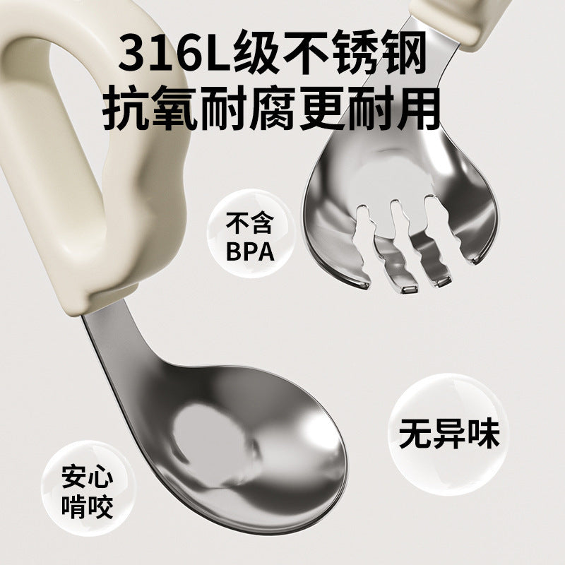 Baby spoon for training infants to eat independently, special stainless steel fork and spoon for learning to eat, children's tableware - image 2