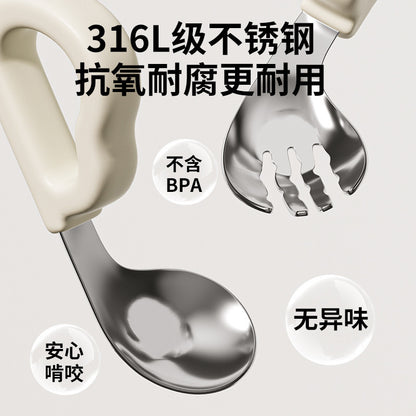 Baby spoon for training infants to eat independently, special stainless steel fork and spoon for learning to eat, children's tableware - image 2