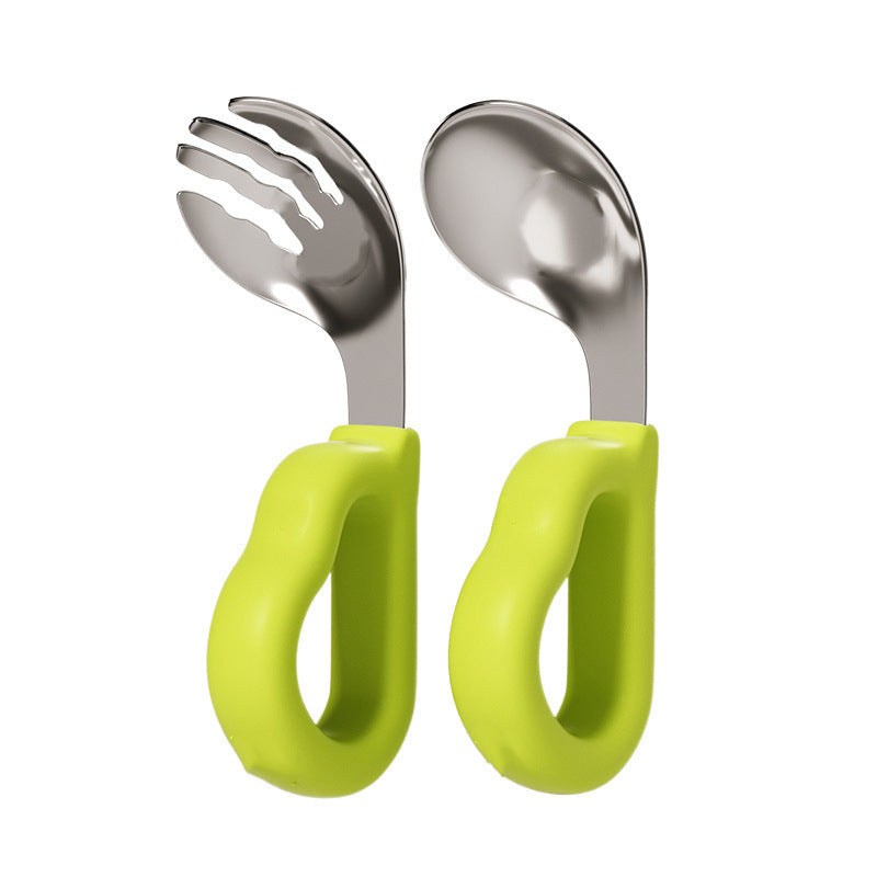 Baby spoon for training infants to eat independently, special stainless steel fork and spoon for learning to eat, children's tableware - image 3
