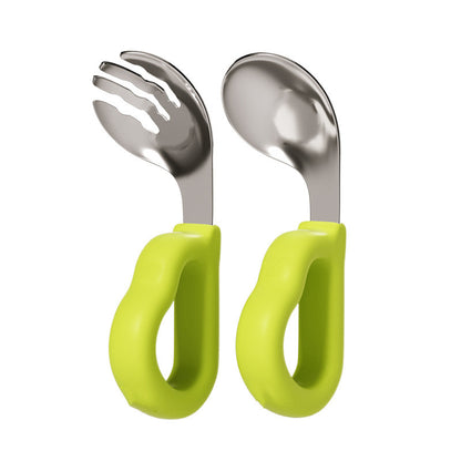Baby spoon for training infants to eat independently, special stainless steel fork and spoon for learning to eat, children's tableware - image 3