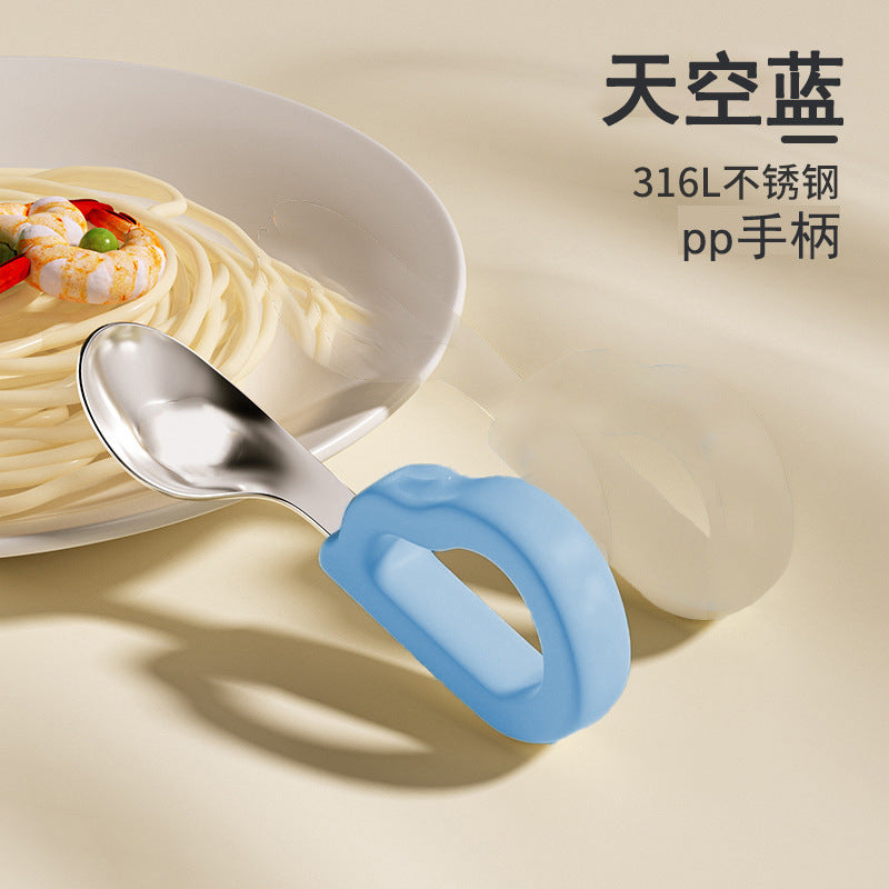 Baby spoon for training infants to eat independently, special stainless steel fork and spoon for learning to eat, children's tableware - image 4