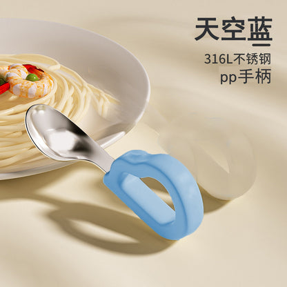 Baby spoon for training infants to eat independently, special stainless steel fork and spoon for learning to eat, children's tableware - image 4