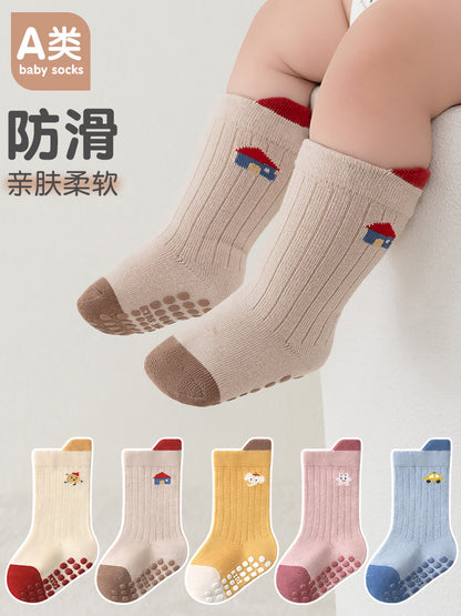 26 Korean-style large-area dotted cartoon baby socks for infants and toddlers, children's floor socks with playful vertical stripes and anti-slip features - image 2