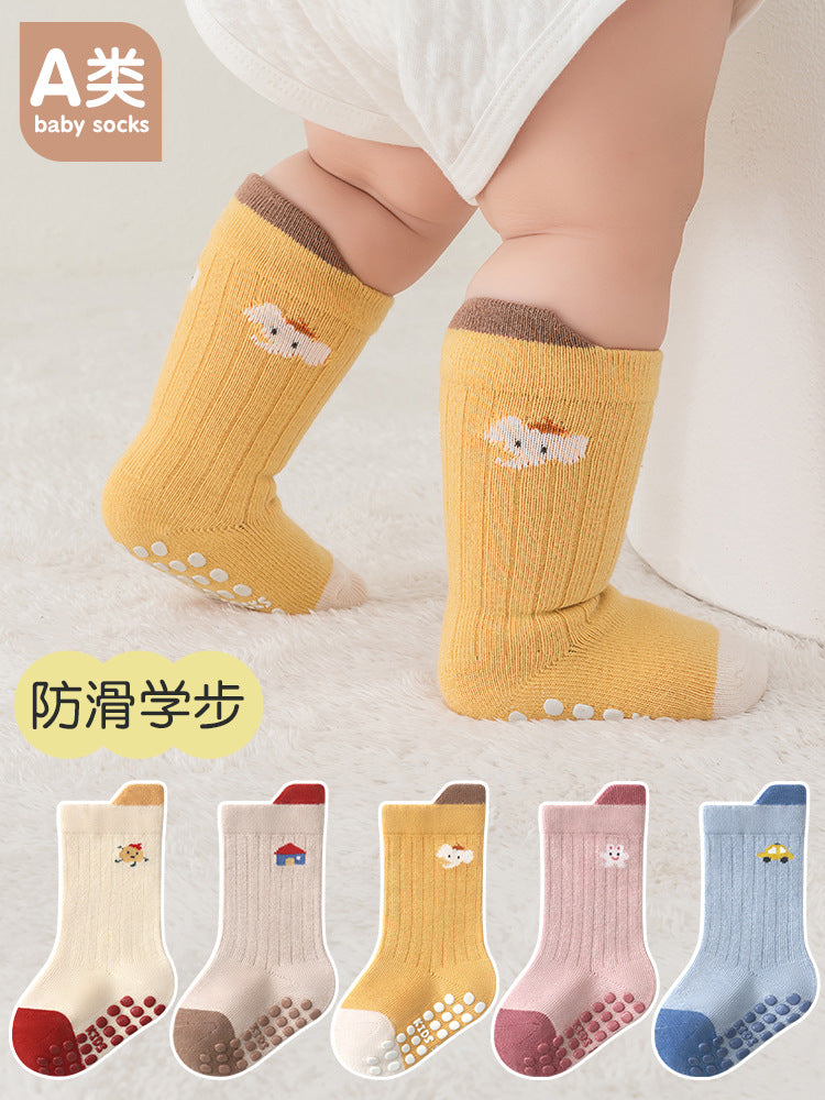 26 Korean-style large-area dotted cartoon baby socks for infants and toddlers, children's floor socks with playful vertical stripes and anti-slip features - image 3