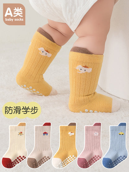 26 Korean-style large-area dotted cartoon baby socks for infants and toddlers, children's floor socks with playful vertical stripes and anti-slip features - image 3