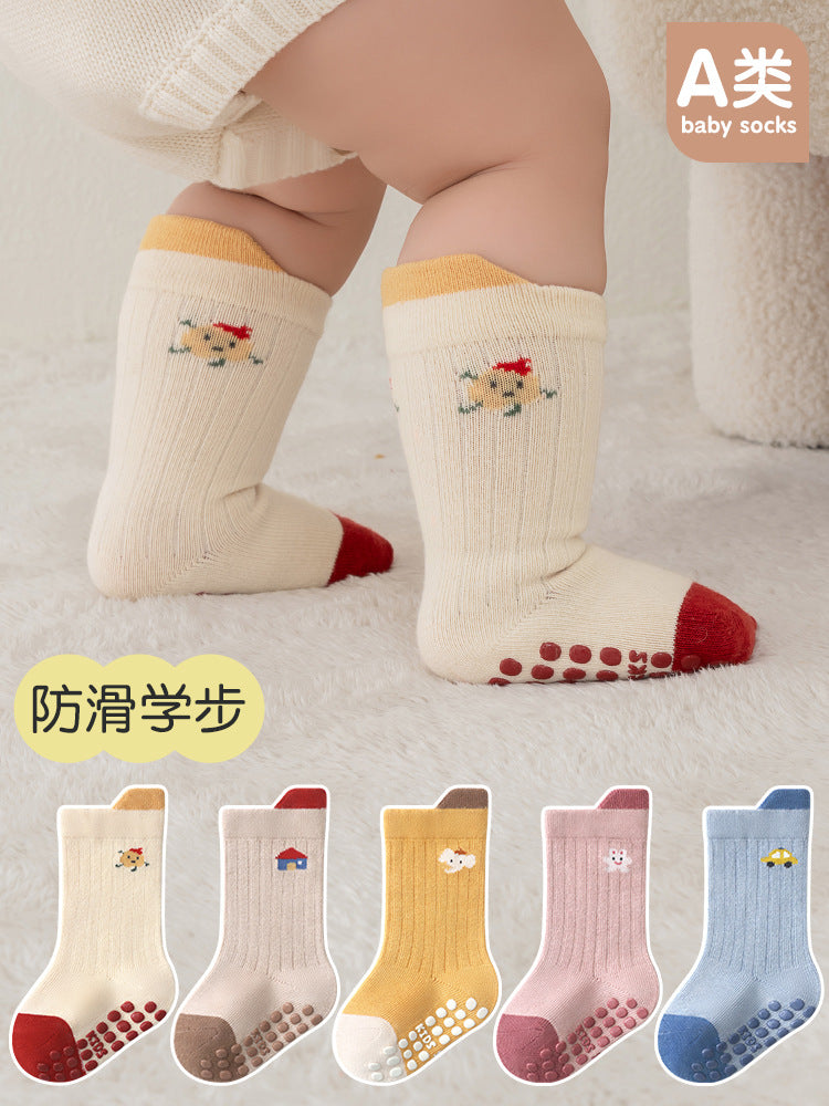 26 Korean-style large-area dotted cartoon baby socks for infants and toddlers, children's floor socks with playful vertical stripes and anti-slip features - image 4