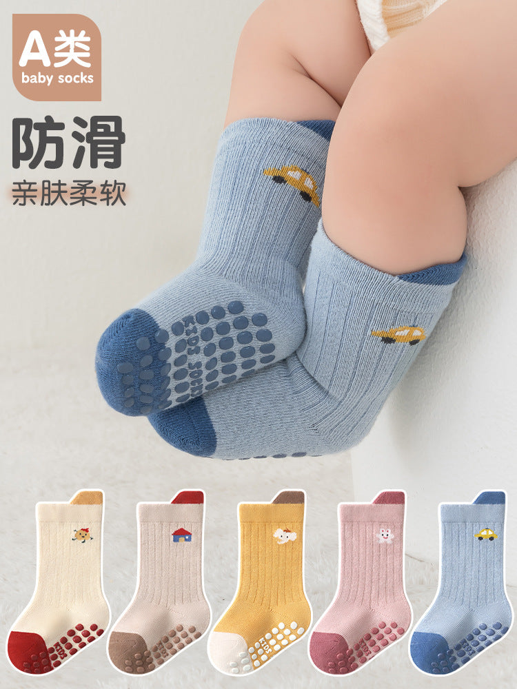 26 Korean-style large-area dotted cartoon baby socks for infants and toddlers, children's floor socks with playful vertical stripes and anti-slip features - image 5