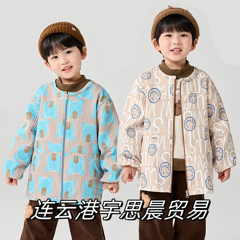Baby waterproof smock long-sleeved autumn and winter down jacket anti-dirt protective clothing boys' art apron children's eating apron - image 1