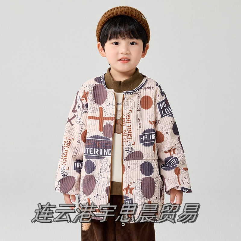 Baby waterproof smock long-sleeved autumn and winter down jacket anti-dirt protective clothing boys' art apron children's eating apron - image 2