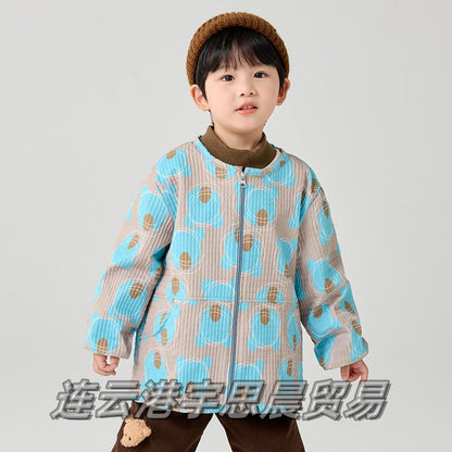 Baby waterproof smock long-sleeved autumn and winter down jacket anti-dirt protective clothing boys' art apron children's eating apron - image 3