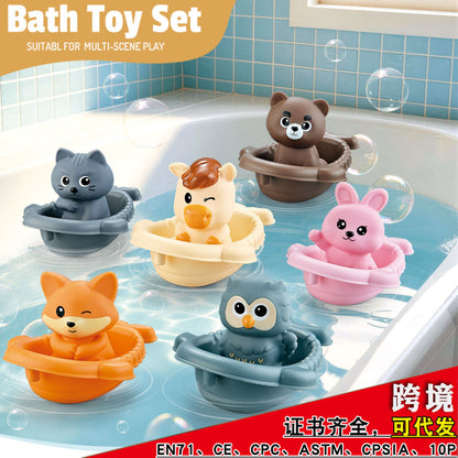 Cross-border bathroom water play toys, stackable floating boats, animal finger boats, baby and children's bath toys - image 1