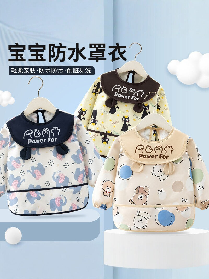Baby waterproof apron, children's eating bib, long-sleeved anti-dirt protective clothing, infant feeding bib, autumn and winter reverse-wear clothing - image 1