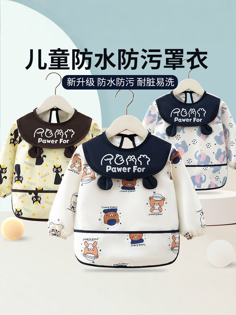 Baby waterproof apron, children's eating bib, long-sleeved anti-dirt protective clothing, infant feeding bib, autumn and winter reverse-wear clothing - image 2