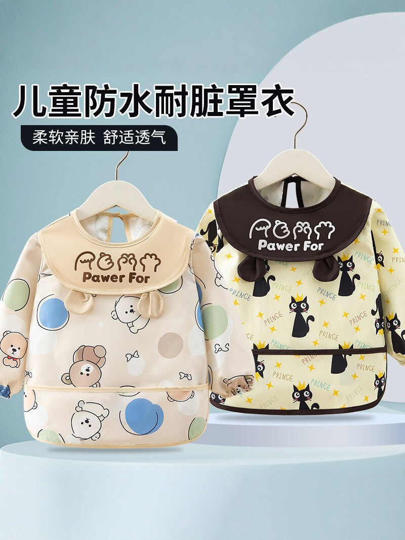 Baby waterproof apron, children's eating bib, long-sleeved anti-dirt protective clothing, infant feeding bib, autumn and winter reverse-wear clothing - image 3