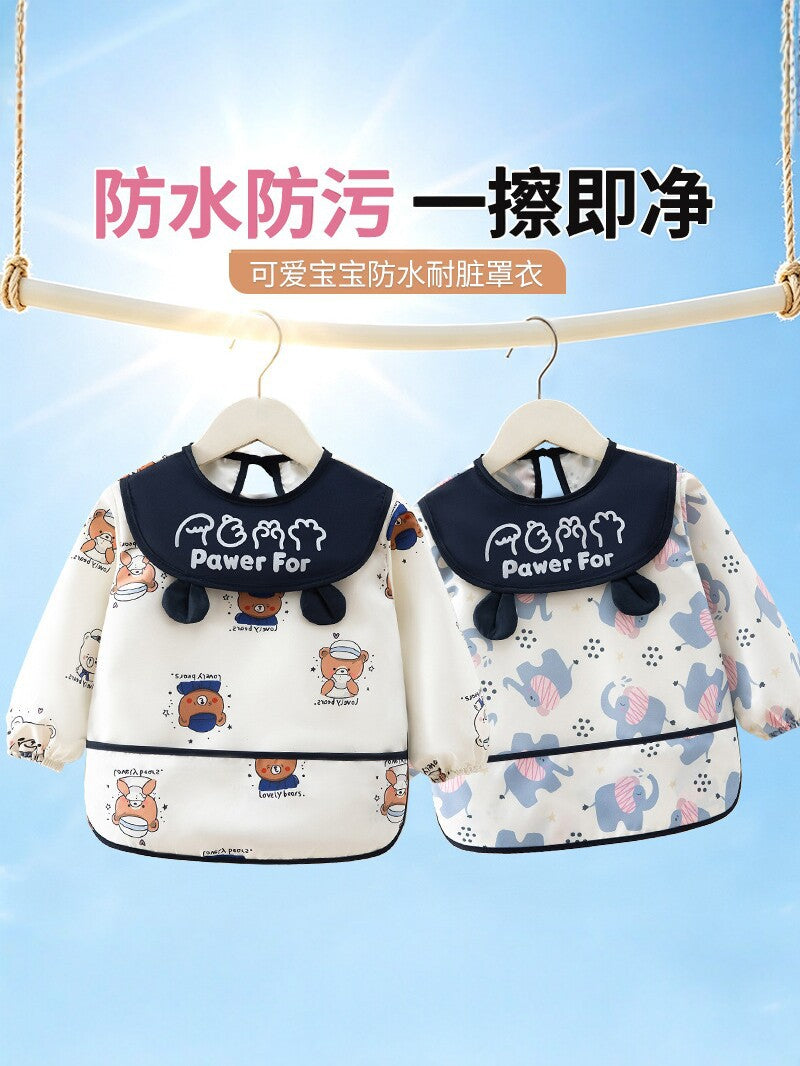 Baby waterproof apron, children's eating bib, long-sleeved anti-dirt protective clothing, infant feeding bib, autumn and winter reverse-wear clothing - image 4
