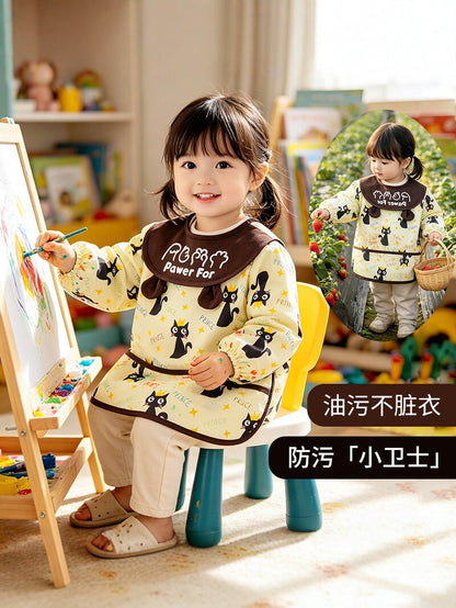 Baby waterproof apron, children's eating bib, long-sleeved anti-dirt protective clothing, infant feeding bib, autumn and winter reverse-wear clothing - image 5