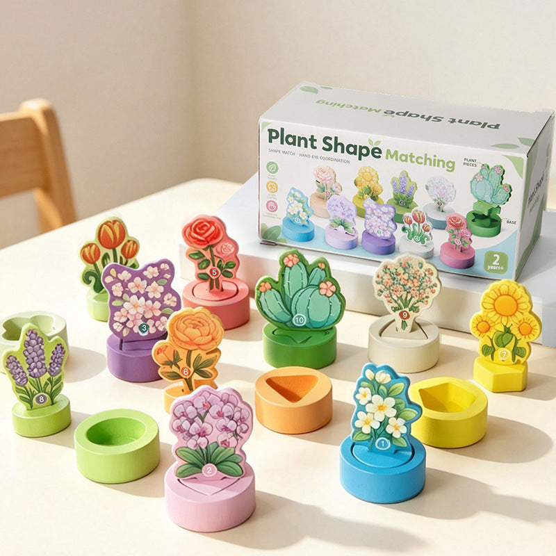 Children's plant shape matching toy, baby color and shape classification cognitive early education wooden educational toy - image 1