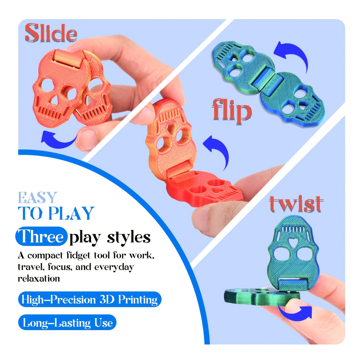 Cross-border new product: 3D printed skull slider, stylish Halloween stress-relief finger toy for exercising finger flexibility - image 4