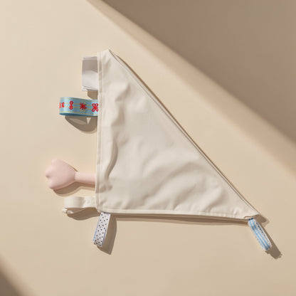 Handmade cotton baby tag blanket toy with cartoon design, tags, hanging attachment, and crinkle paper - view 4