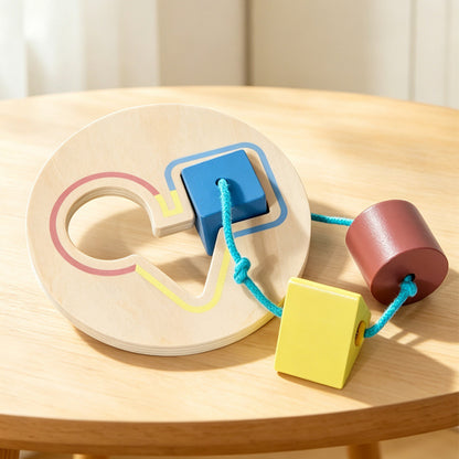 Children's Wooden Shape Matching Board with Strings, Baby Geometric Cognition Beading Toy for 1-3 Year Olds, Montessori Early Education Teaching Tool - image 3