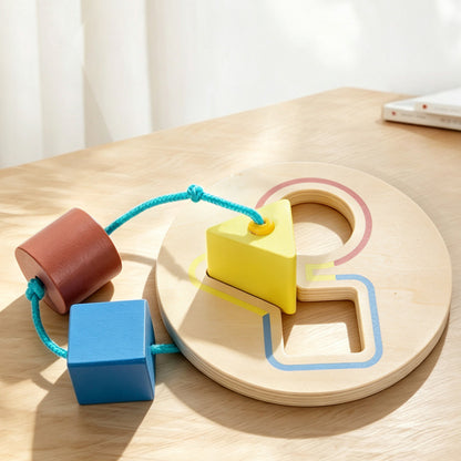 Children's Wooden Shape Matching Board with Strings, Baby Geometric Cognition Beading Toy for 1-3 Year Olds, Montessori Early Education Teaching Tool - image 4