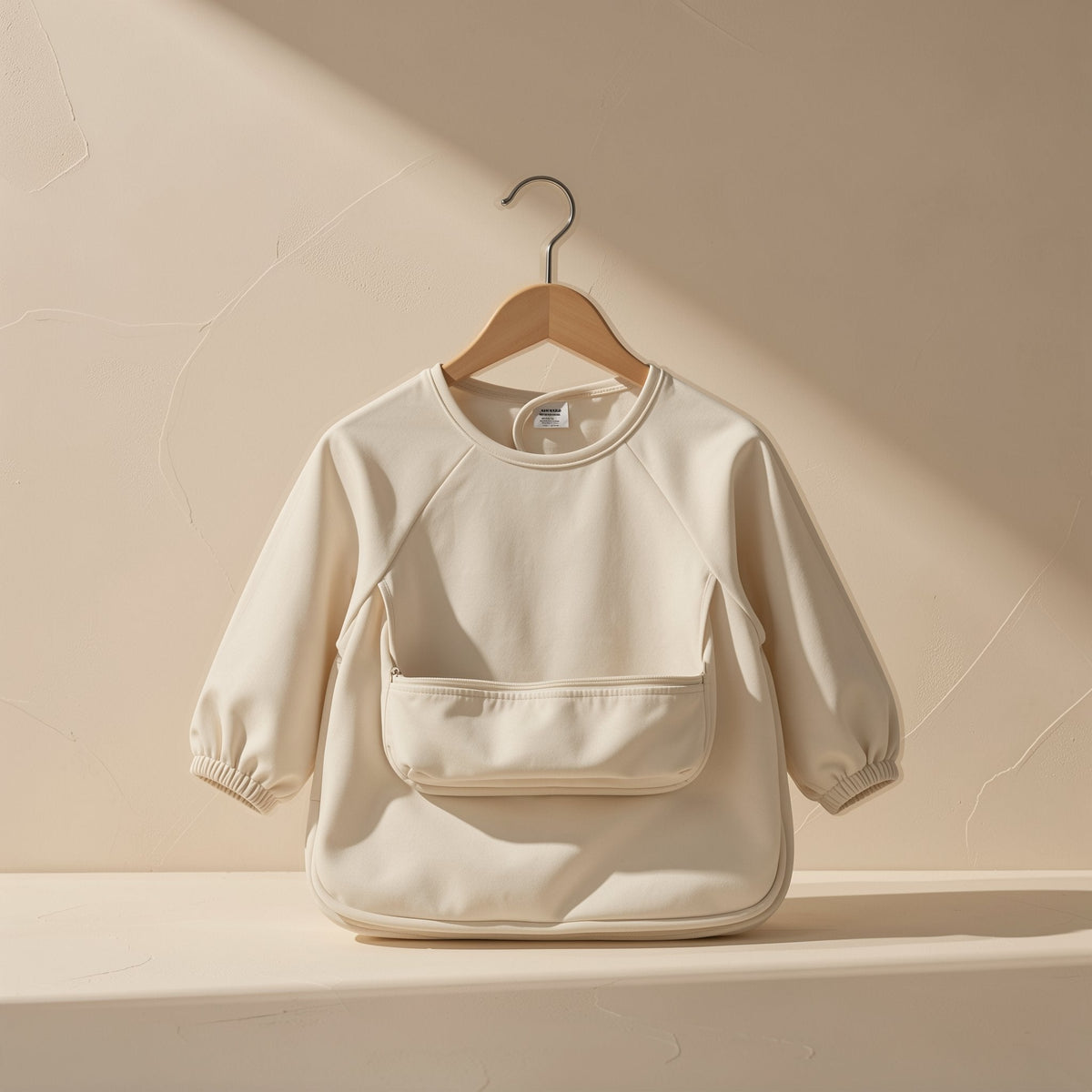 Long-sleeve toddler feeding bib with an enlarged pocket - view 4
