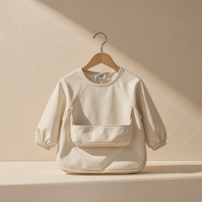 Long-sleeve toddler feeding bib with an enlarged pocket - view 4