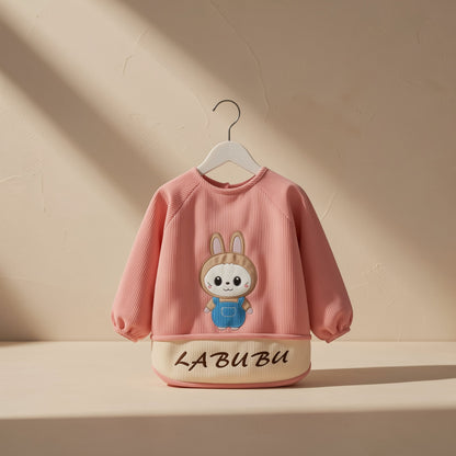 Long-sleeve corduroy baby feeding bib made from 100% polyester - view 3