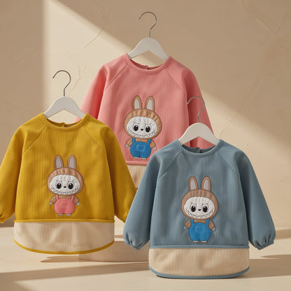 Long-sleeve corduroy baby feeding bib made from 100% polyester - view 4