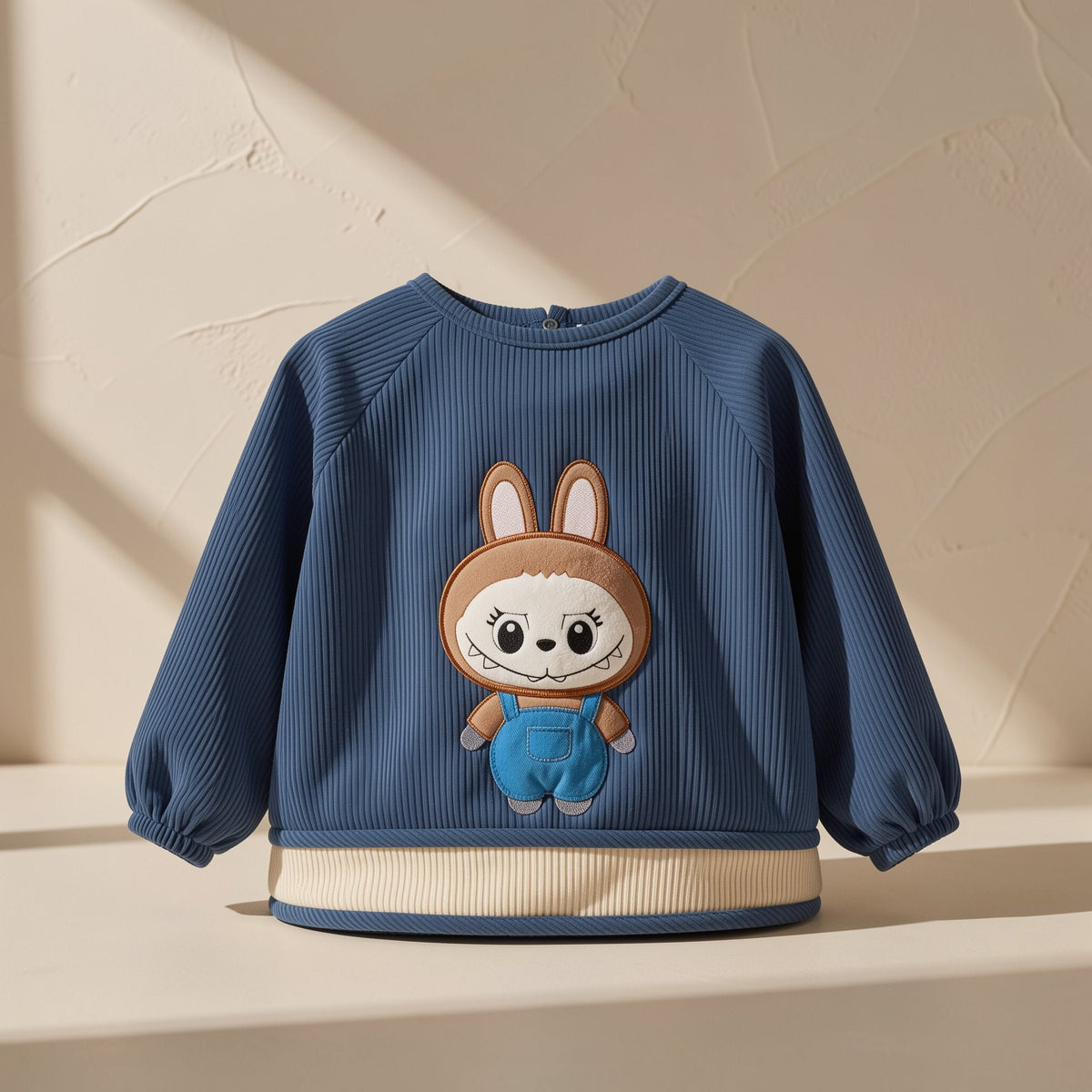 Long-sleeve corduroy baby feeding bib made from 100% polyester - view 5