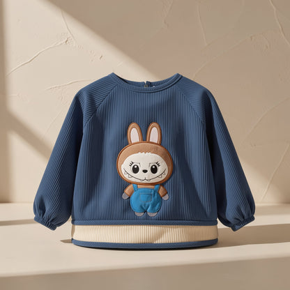 Long-sleeve corduroy baby feeding bib made from 100% polyester - view 5