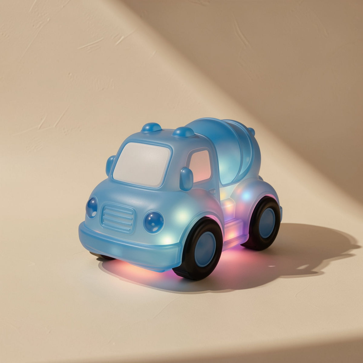 Cartoon-style vinyl toy car with touch-activated multicolored flashing lights - view 3