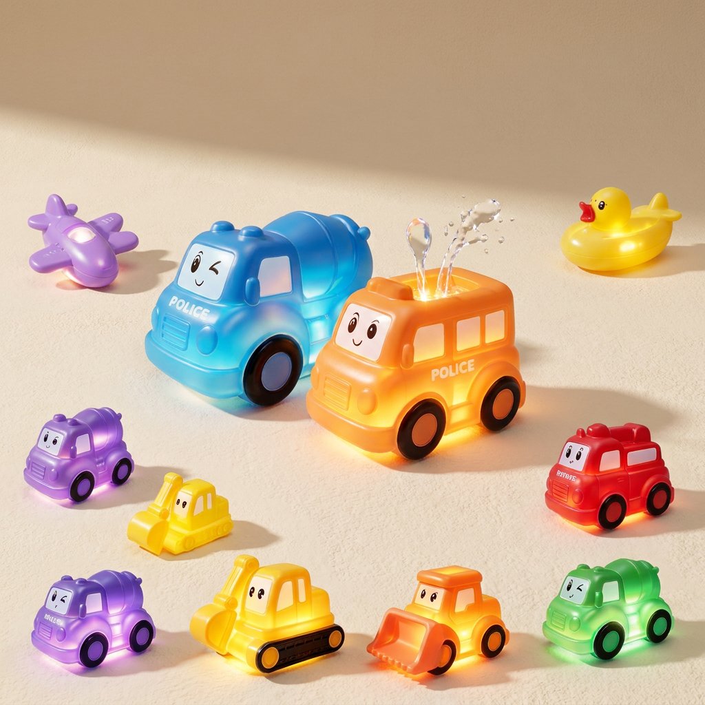 Cartoon-style vinyl toy car with touch-activated multicolored flashing lights - view 4